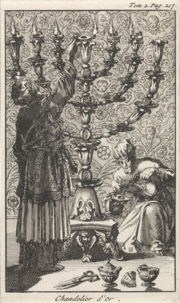 Golden Menorah, candelabrum, print maker: Jan Luyken, Pieter Mortier, 1705