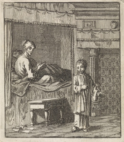 Miraculous healing of Jeske Klaes, Jan Luyken, wed. Pieter Arentsz (II), Cornelis van der Sys, 1709
