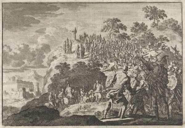 People of governor Felix attack a crowd on the Mount of Olives, Jan Luyken, Pieter Mortier, 1704
