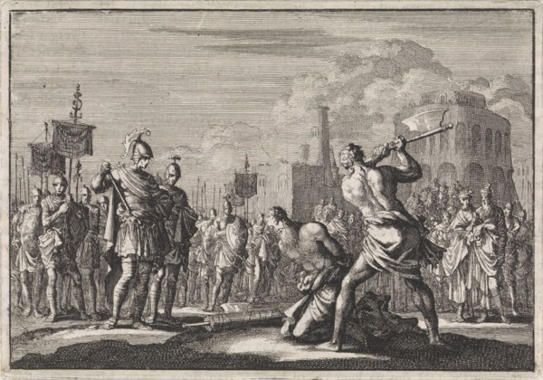 The beheading of Antigonus ordered by Anthony, Jan Luyken, Pieter Mortier, 1704