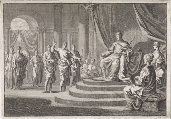 Zerubbabel for Darius, Jan Luyken, Pieter Mortier, 1704