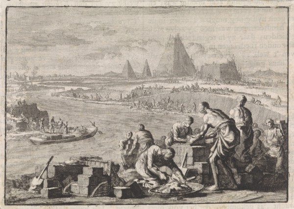 Suppression of the Israelites in Egypt, Jan Luyken, Pieter Mortier, 1704
