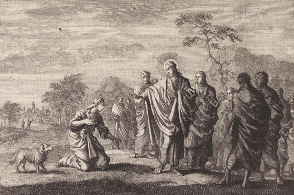 Healing the daughter of the Canaanite woman, Jan Luyken, Pieter Mortier, 1703 - 1762