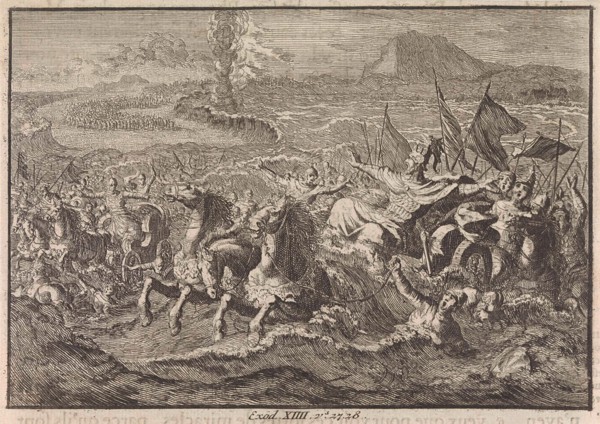 Destruction of the Egyptian army in the Red Sea, Jan Luyken, Pieter Mortier, 1703 - 1762