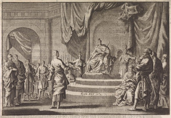 Joseph explains the dreams of the Pharaoh, Jan Luyken, Pieter Mortier, 1703 - 1762