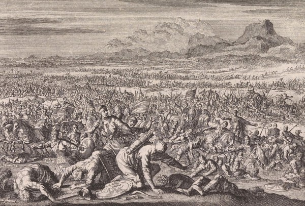 Armies of Sodom and Gomorrah defeated, Jan Luyken, Pieter Mortier, 1703 - 1762