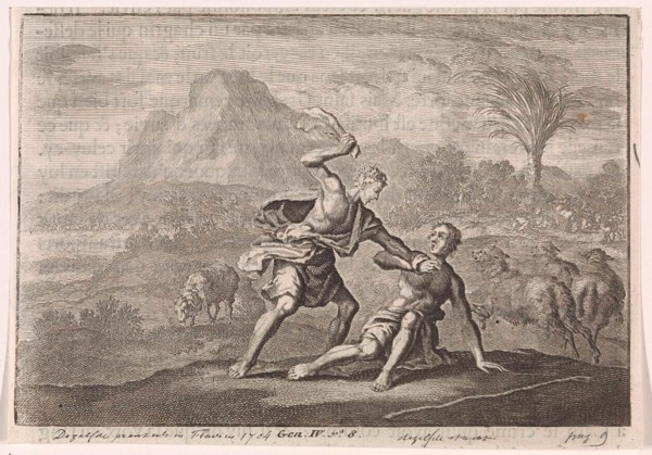 Cain kills Abel, Jan Luyken, Pieter Mortier, 1703 - 1762