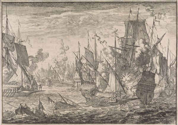 Sea battle between Turkish warships and galleys of the Knights of Malta, 1644, Johann David