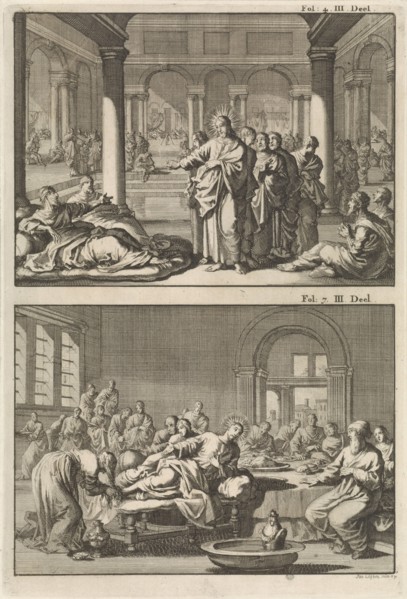 Christ and his disciples at the bathhouse of Siloam and Christ as the guest of Simon the Pharisee,