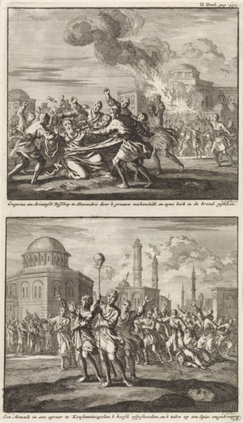 Gregory, a bishop, being ill-treated by opponents and the beheading of a monk in Constantinople,