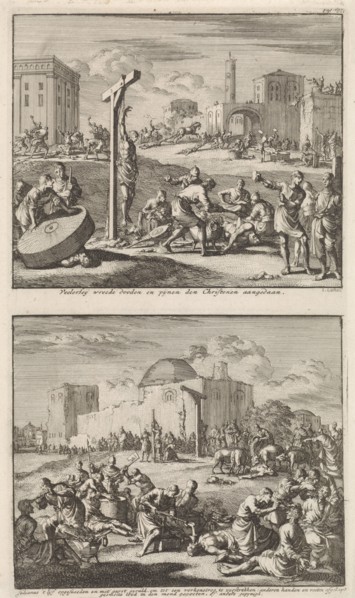 Martyrdom of the early Christians and the martyrdom of Saint Julian, Jan Luyken, Jacobus van