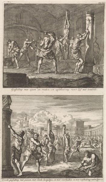 Christians are flogged in a cell and Christians are flogged in public, Jan Luyken, Jacobus van