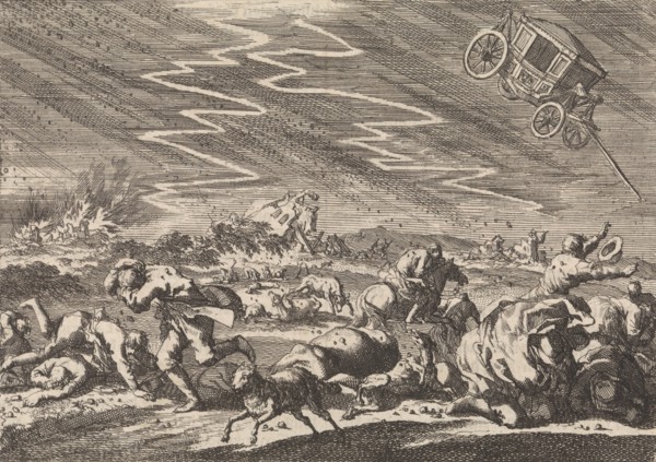 Heavy storm at Donsenhausen in Thuringen, 1674, Germany, Jan Luyken, Pieter van der Aa (I), 1698