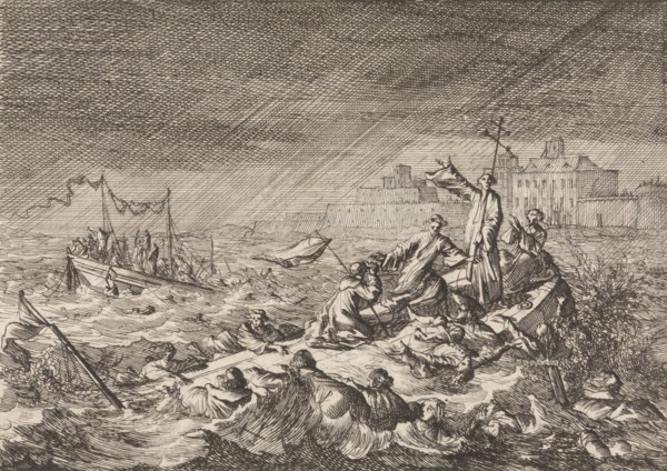 On the Vistula in Warsaw Poland, two ships with clergy and pilgrims become shipwrecked in a