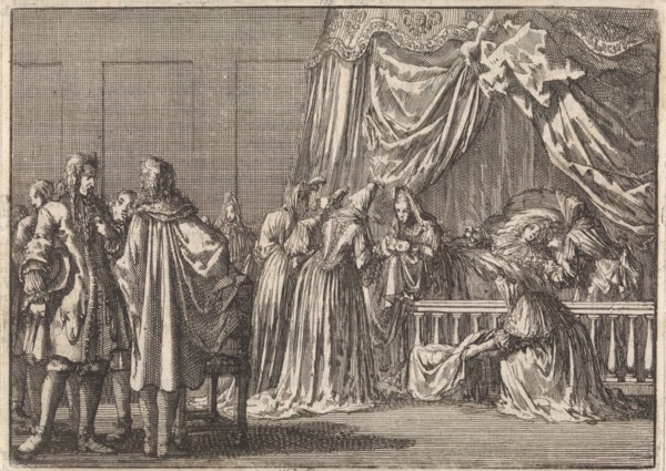 Birth of the son of King James II of England, 1688, Jan Luyken, Pieter van der Aa (I), 1698