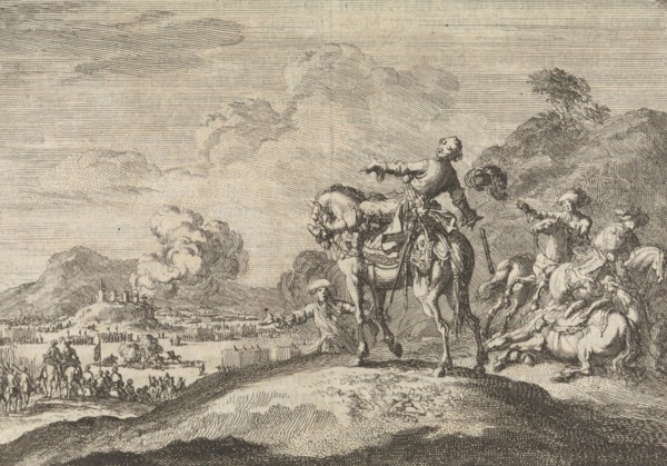 Marshal Turenne falls dead from his horse, 1675, Jan Luyken, Pieter van der Aa (I), 1698