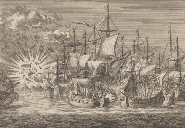 Five Zeeland privateers fight against eight Portuguese warships off the coast of Brazil, in 1657,