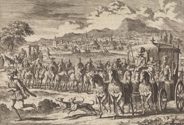 Don Pedro, regent of Portugal, goes from Lisbon to Alcantara after his marriage to Mary, Duchess of