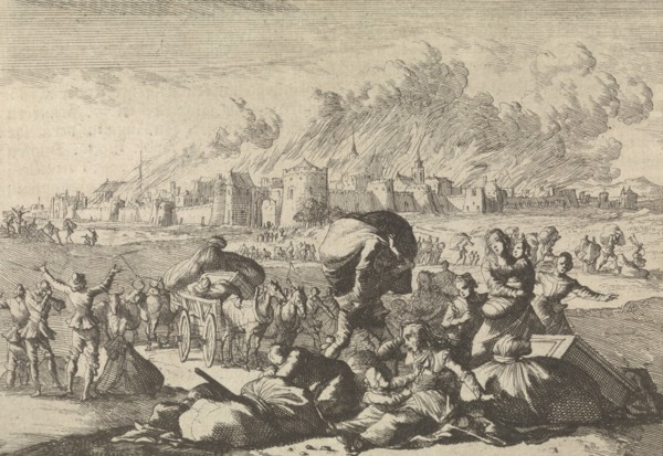 Aachen burns while residents flee, 1656, Germany