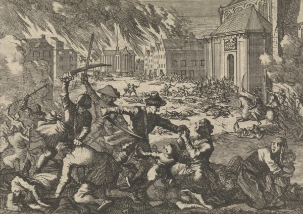 Magdeburg conquered by Tilly while defenseless civilians are massacred, 1631, Caspar Luyken, Pieter