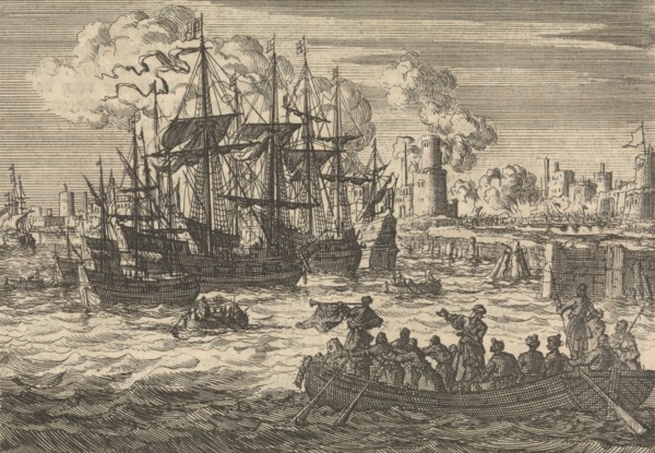 Port of Salé with the English fleet and a sloop of Turks, 1638, Jan Luyken, Pieter van der Aa (I),