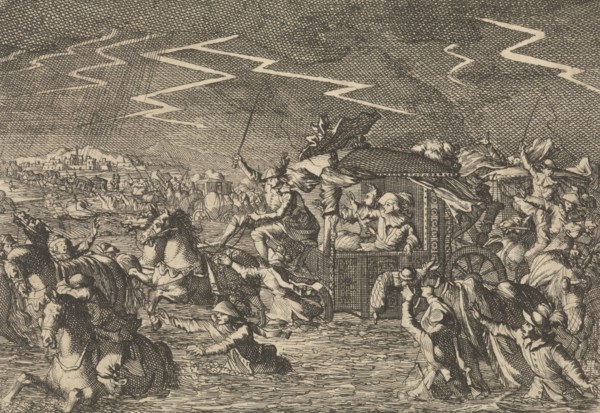 King Louis XIII caught up in floods and windstorms near Narbonne, France 1632, Caspar Luyken,