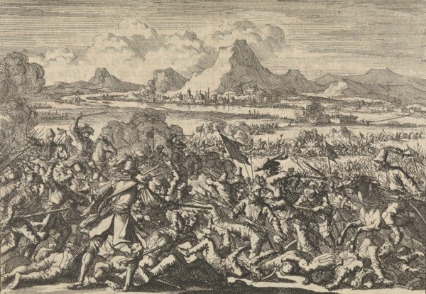 The Imperial army is defeated by the French at Mazia in Valtellina, Italy 1635, Jan Luyken, Pieter