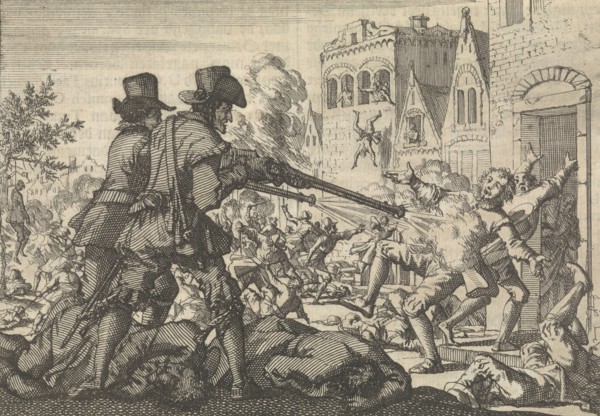 Murder of reformed people at Tirano, 1620, Jan Luyken, Pieter van der Aa (I), 1698