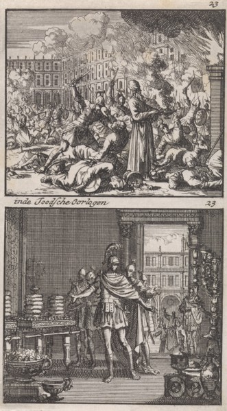 Invasion of the Temple by Pompey's soldiers, Jan Luyken, Barent Visscher, Andries van Damme, 1698