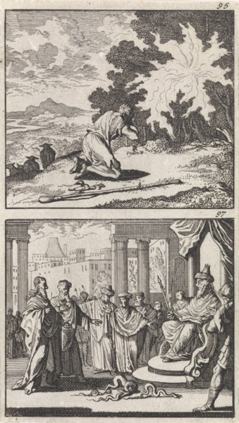 Moses at the burning bush, Moses and Aaron before the Pharaoh, Caspar Luyken, Barent Visscher,