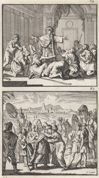 Joseph reveals himself to his brothers, Meeting of Jacob and Joseph, Caspar Luyken, Barent