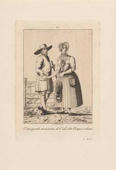 Man and woman in costume from Kampereiland, Carl Cristiaan Fuchs, Pieter van der Meulen, Harmanus