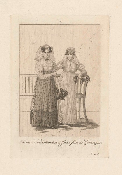Two women in Frisian and Groningen costume, Carl Cristiaan Fuchs, Willem van Senus, Harmanus