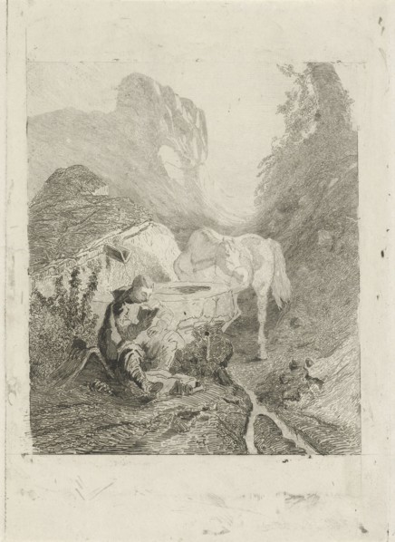 Reading man at a source, Charles Rochussen, 1824 - 1894