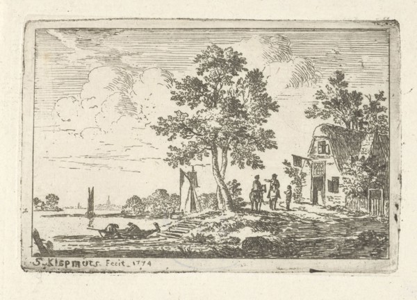 Landscape with a tavern and a river, Simon Klapmuts, 1774