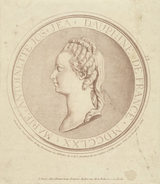 Portrait of Marie Antoinette, Dauphine of France, in bas-relief on the medallion, Gilles Demarteau,