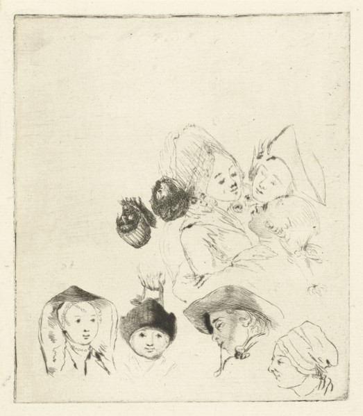 Study Sheet with nine heads, Louis Bernard Coclers, 1756-1817