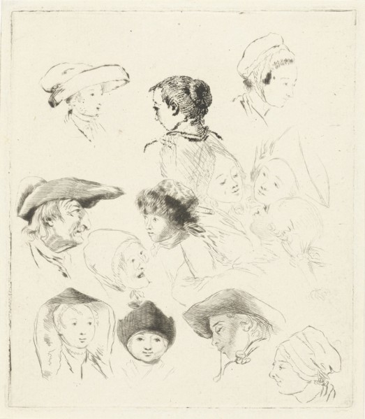 Study Sheet with thirteen heads, print maker: Louis Bernard Coclers, 1756 - 1817