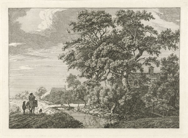 Landscape with a ditch and farms, Franciscus Andreas Milatz, 1784 - 1808