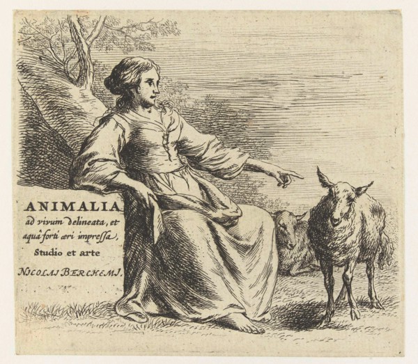 Incumbent shepherdess and two sheep, Nicolaes Pietersz. Berchem, 1646 - 1652