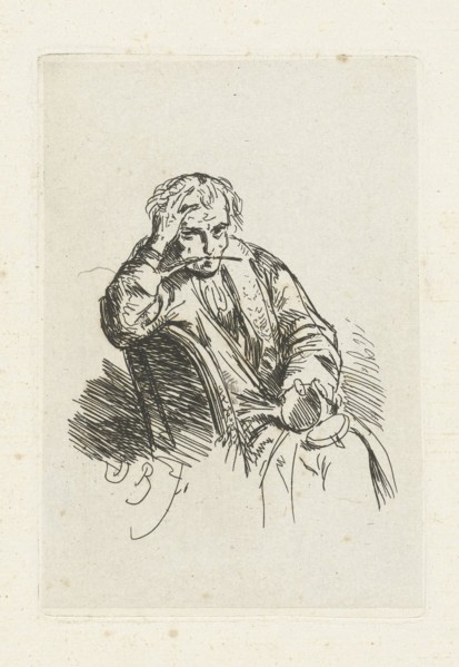 Writer with pen in his mouth, David Bles, 1834 - 1899