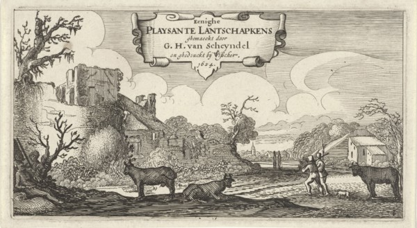 Title print of twelve landscapes with figures, Anonymous, Claes Jansz. Visscher (II), 1624