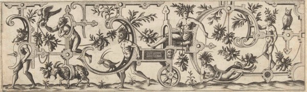 Wagon adorned with foliate scrolls, Anonymous, Cornelis Floris (II), Hieronymus Cock, 1552