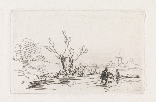 Skaters with willows, Johannes Franciscus Hoppenbrouwers, 1855-1857