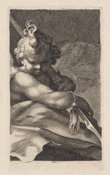 Putto with a spear, Dirk Jurriaan Sluyter, 1826 - 1886