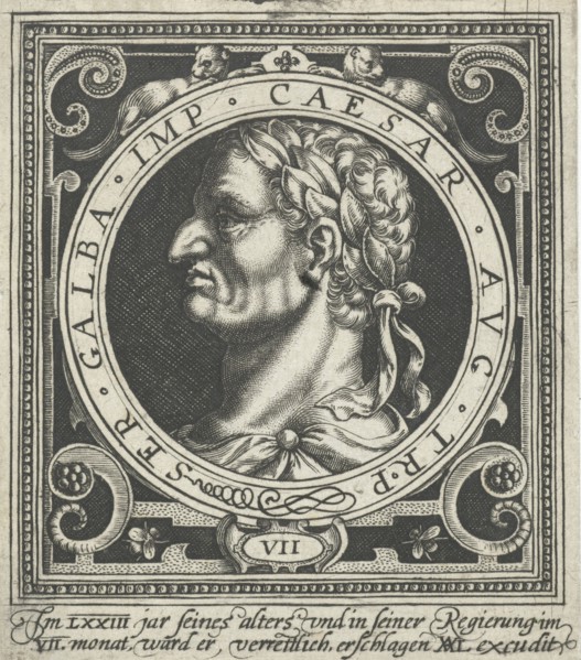 Portrait of Emperor Galba on medallion, Nicolaes de Bruyn, 1594