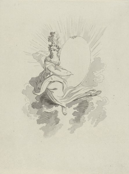 Minerva with a quill pen, print maker: Hermanus Fock, 1781 - 1822
