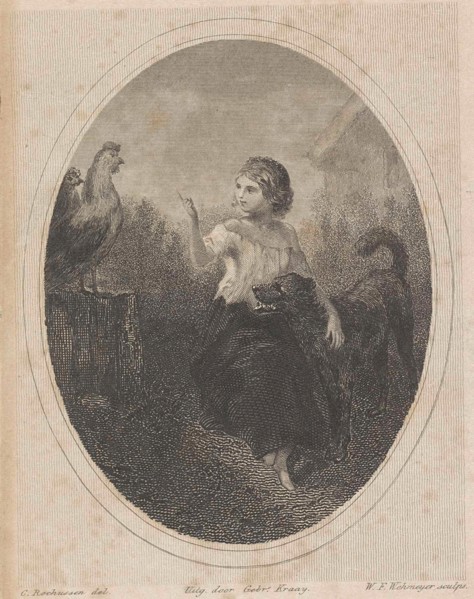 Girl with a dog and poultry, Willem Frederik Wehmeyer, Gebroeders Kraay, 1834 - 1854