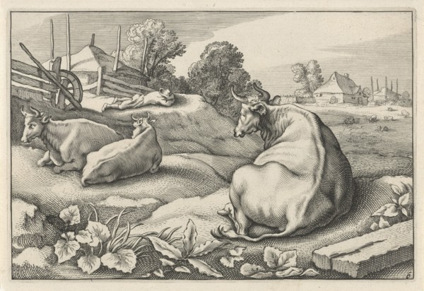 Pasture with three reclining cows, Reinier van Persijn, Jacob Gerritsz Cuyp, Nicolaes Visscher (I),