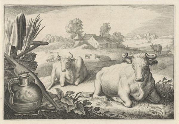 Meadow with two reclining cows, Reinier van Persijn, Jacob Gerritsz Cuyp, Nicolaes Visscher (I),